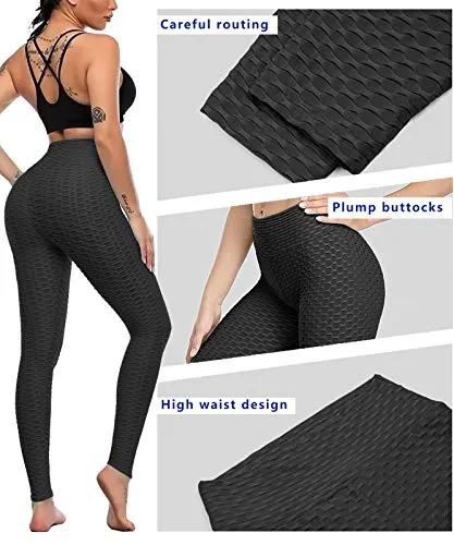FIGKICKSEN High Waisted Butt Lifting Leggings for Women Anti Cellulite Scrunch Tummy Control Workout Sexy Yoga Pants Black