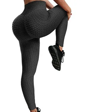 FIGKICKSEN High Waisted Butt Lifting Leggings for Women Anti Cellulite Scrunch Tummy Control Workout Sexy Yoga Pants Black