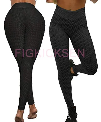 FIGKICKSEN High Waisted Butt Lifting Leggings for Women Anti Cellulite Scrunch Tummy Control Workout Sexy Yoga Pants Black