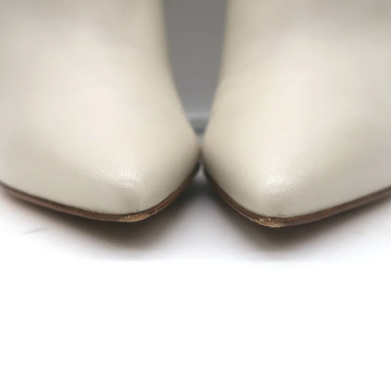 Gianvito Rossi Levy 85 Ankle Boots Cream Leather Size 36.5 Pointed Toe Booties