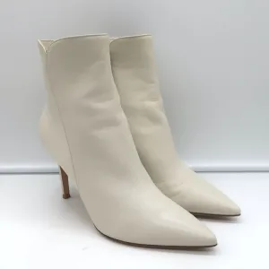 Gianvito Rossi Levy 85 Ankle Boots Cream Leather Size 36.5 Pointed Toe Booties