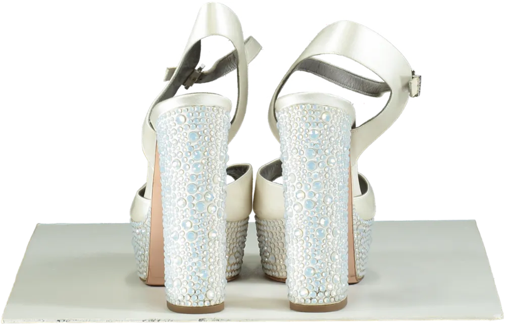 Gina CAUDALIE Swarovski crystal embellished platform heels in Cream Satin UK 7.5