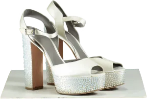 Gina CAUDALIE Swarovski crystal embellished platform heels in Cream Satin UK 7.5