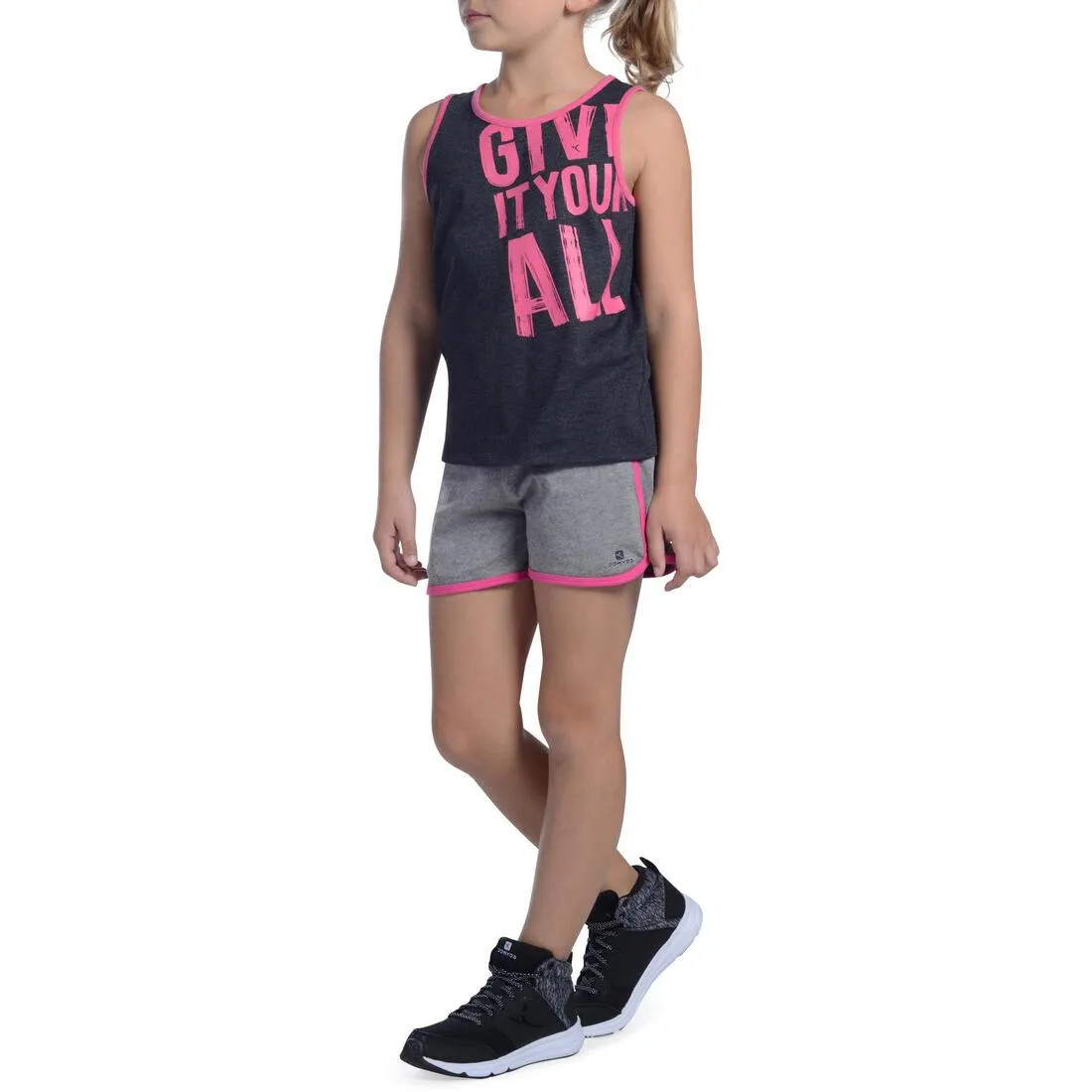 Girls' Gym Shorts - Grey/Pink