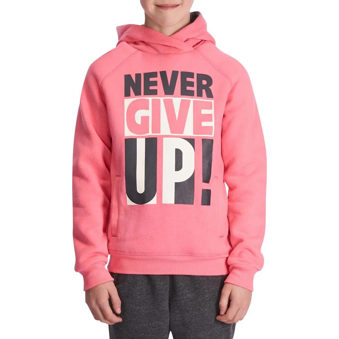 Girls' Warm Zip-Up Hooded Gym Sweatshirt Print