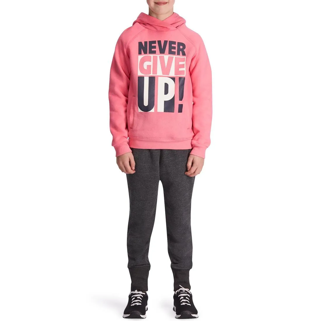 Girls' Warm Zip-Up Hooded Gym Sweatshirt Print