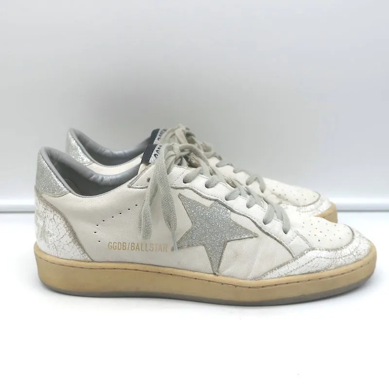 Golden Goose Ballstar Glitter Star Sneakers White Leather Size 38