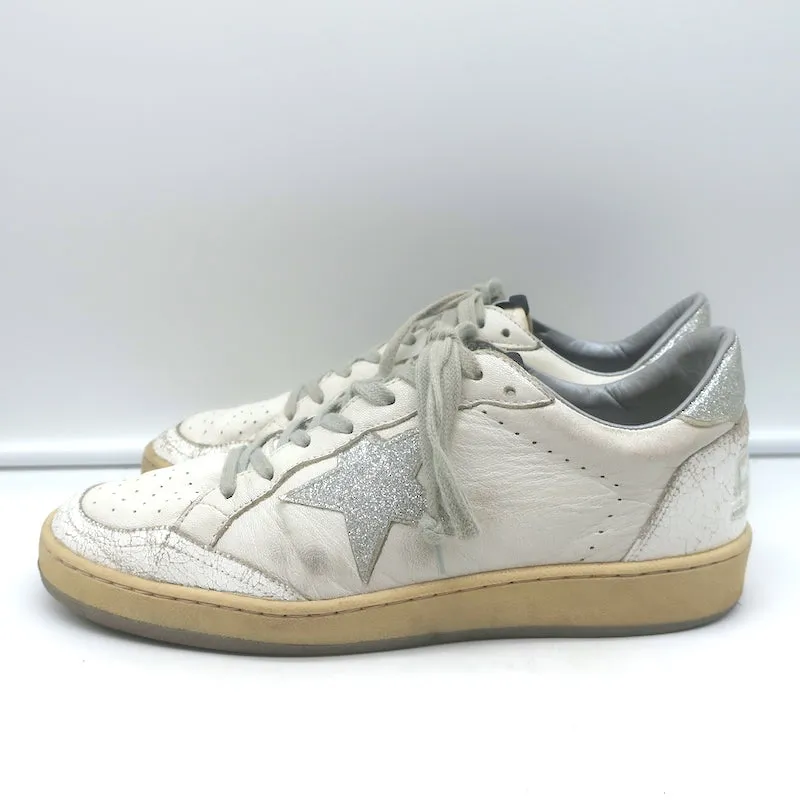 Golden Goose Ballstar Glitter Star Sneakers White Leather Size 38