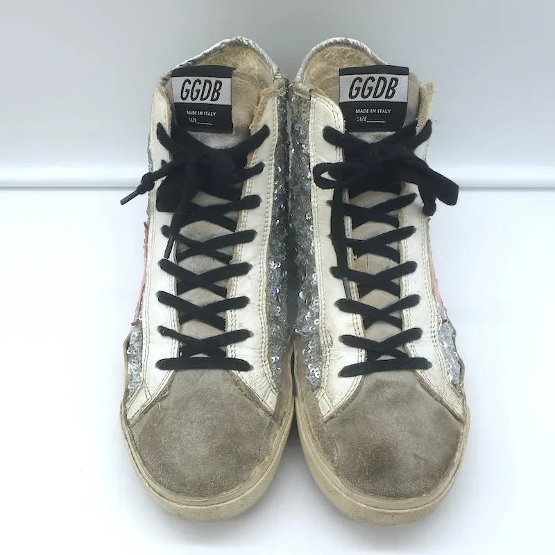 Golden Goose Francy Sequin High-Top Sneakers Silver Size 38