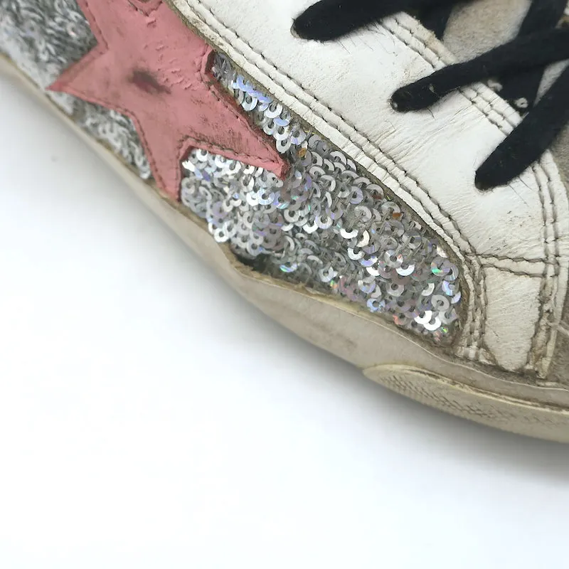 Golden Goose Francy Sequin High-Top Sneakers Silver Size 38