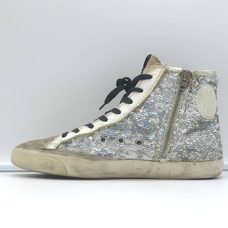 Golden Goose Francy Sequin High-Top Sneakers Silver Size 38
