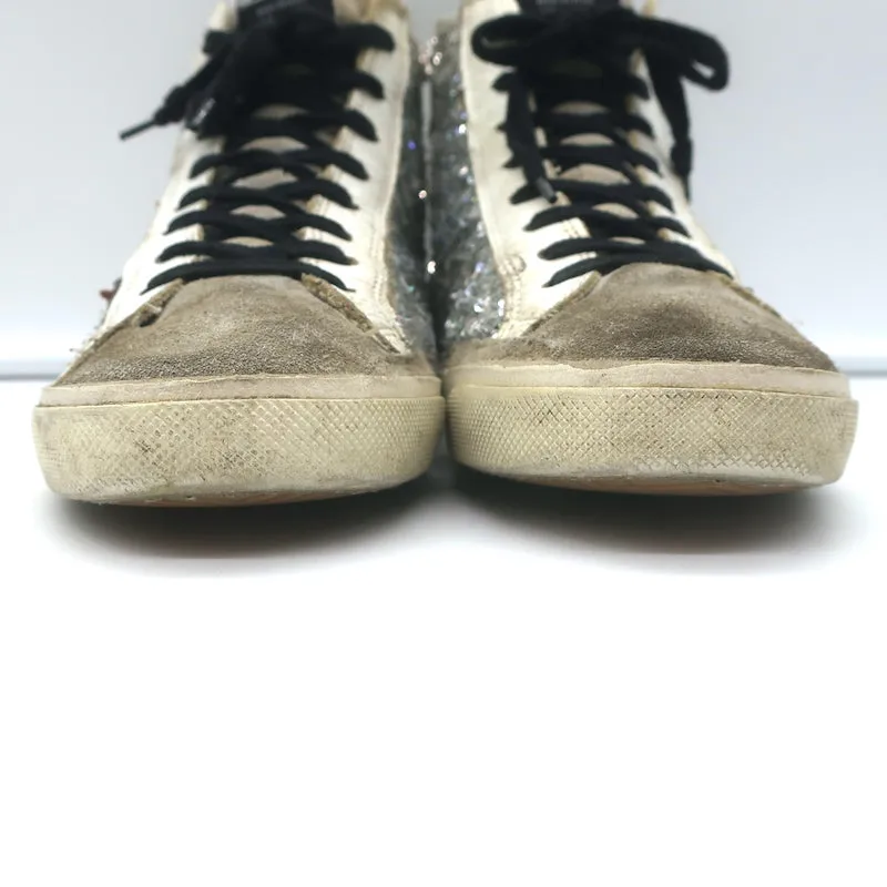 Golden Goose Francy Sequin High-Top Sneakers Silver Size 38