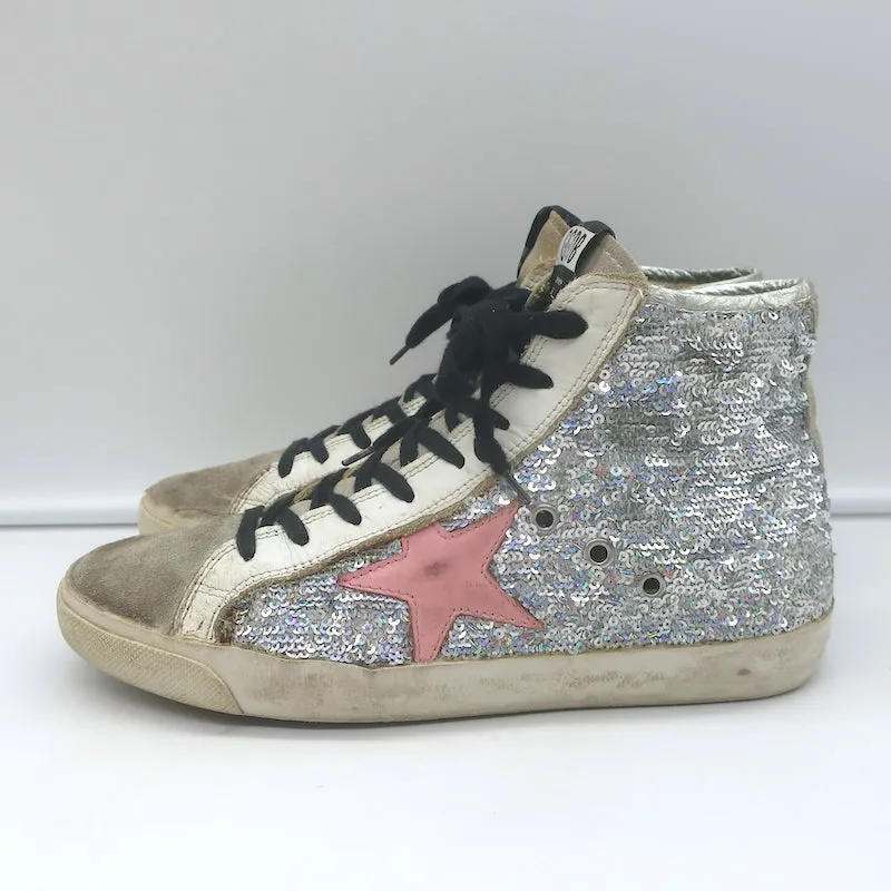 Golden Goose Francy Sequin High-Top Sneakers Silver Size 38