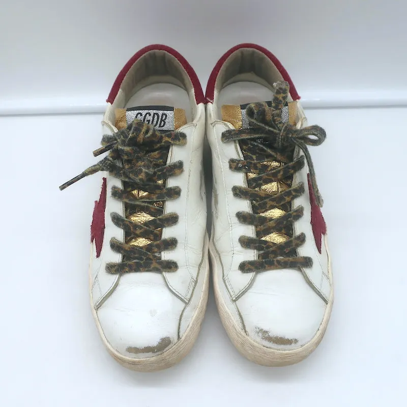Golden Goose Superstar Low Top Sneakers White Leather & Burgundy Suede Size 38
