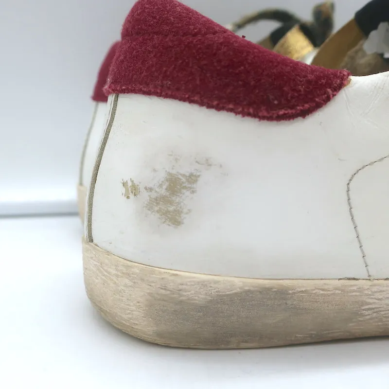 Golden Goose Superstar Low Top Sneakers White Leather & Burgundy Suede Size 38