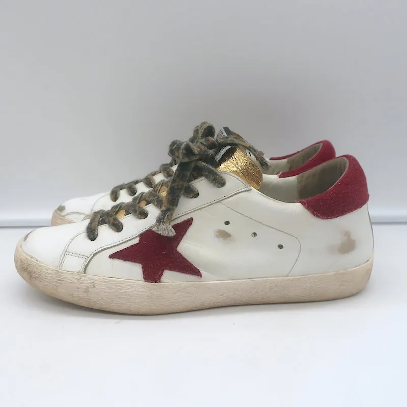 Golden Goose Superstar Low Top Sneakers White Leather & Burgundy Suede Size 38