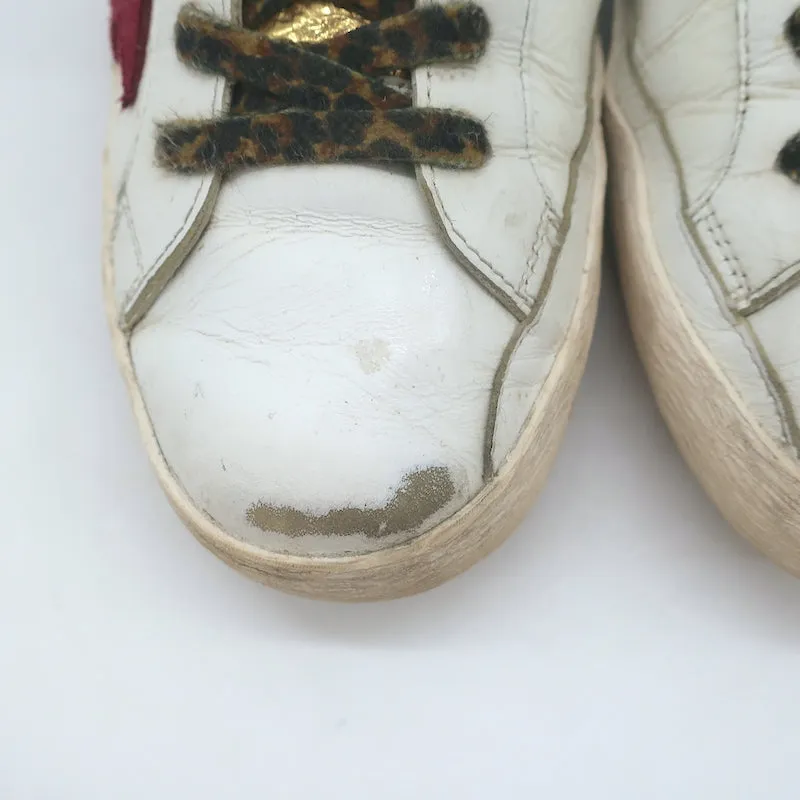 Golden Goose Superstar Low Top Sneakers White Leather & Burgundy Suede Size 38