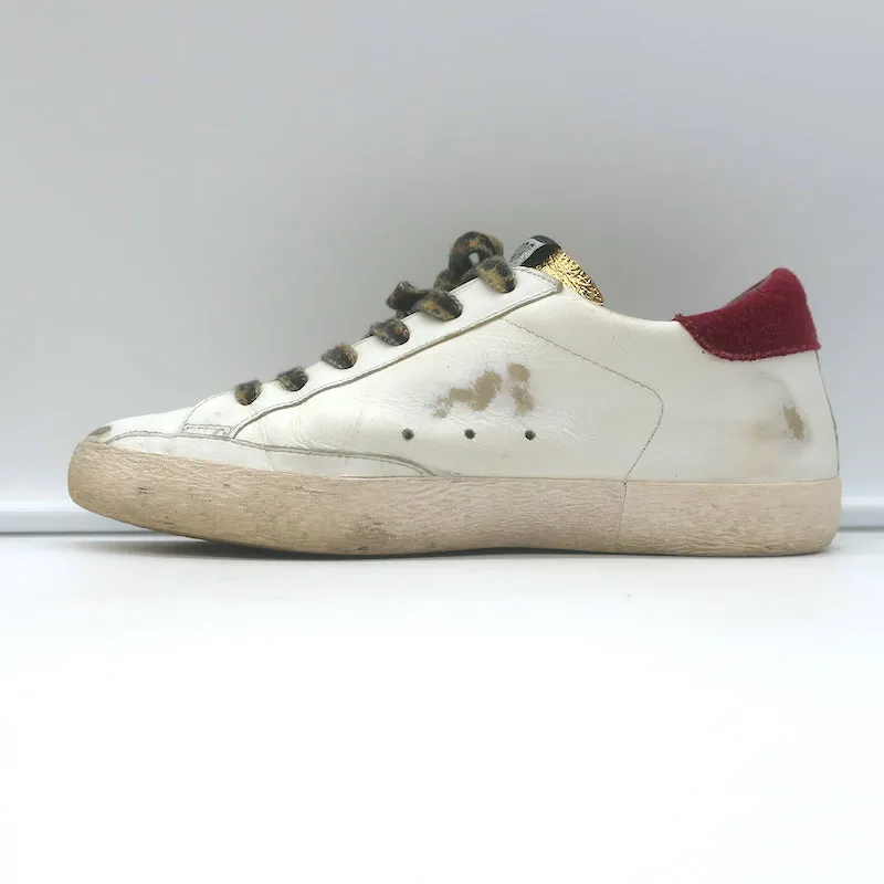 Golden Goose Superstar Low Top Sneakers White Leather & Burgundy Suede Size 38