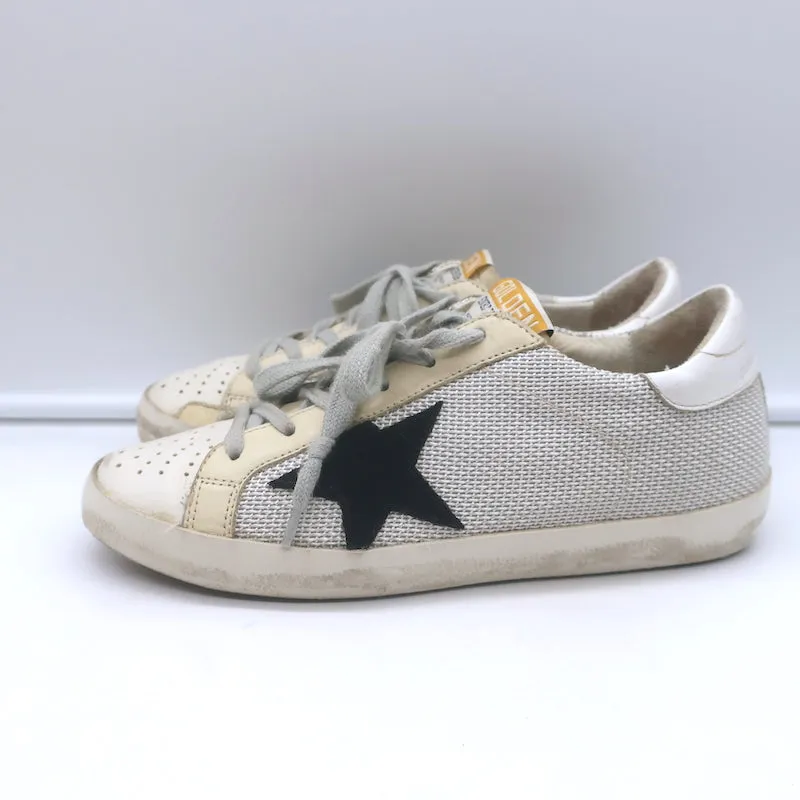 Golden Goose Superstar Net Low Top Sneakers Light Silver & Cream Leather Size 36