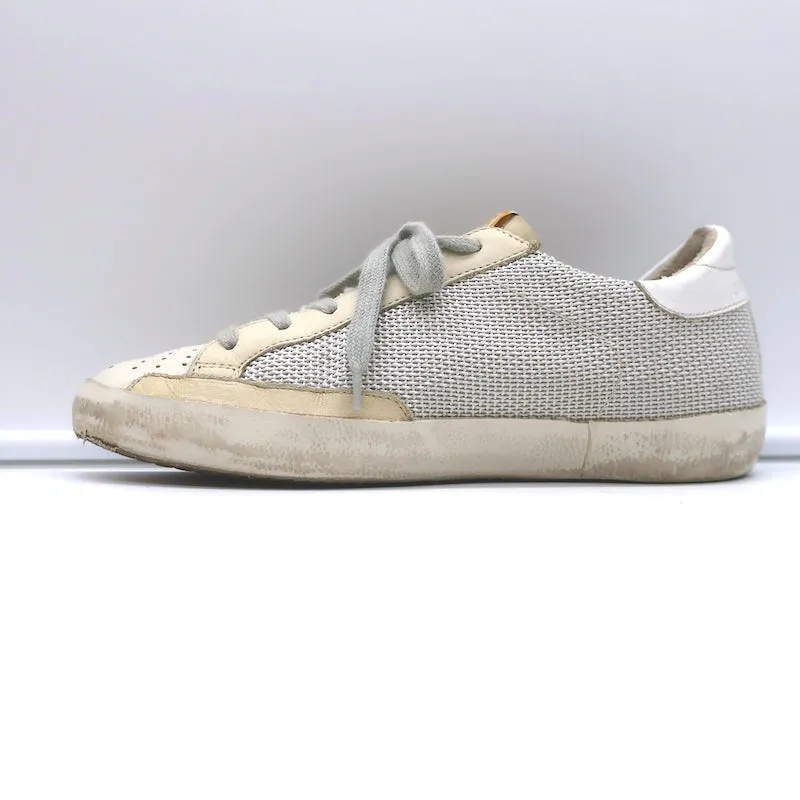 Golden Goose Superstar Net Low Top Sneakers Light Silver & Cream Leather Size 36