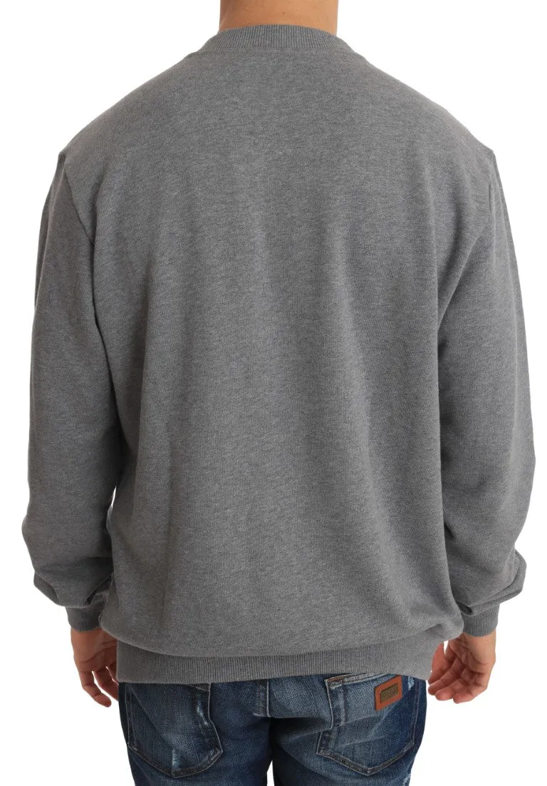 Gray Cotton Crystal Cross Crown Sweater