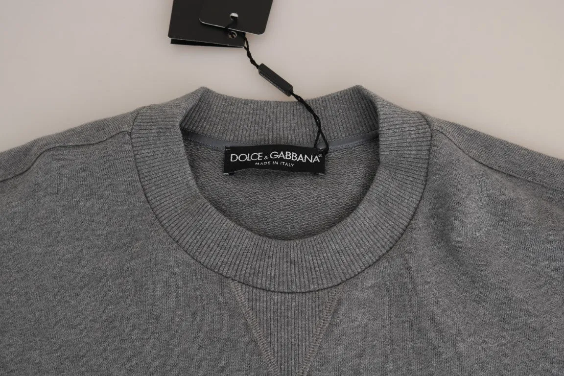Gray Cotton Crystal Cross Crown Sweater
