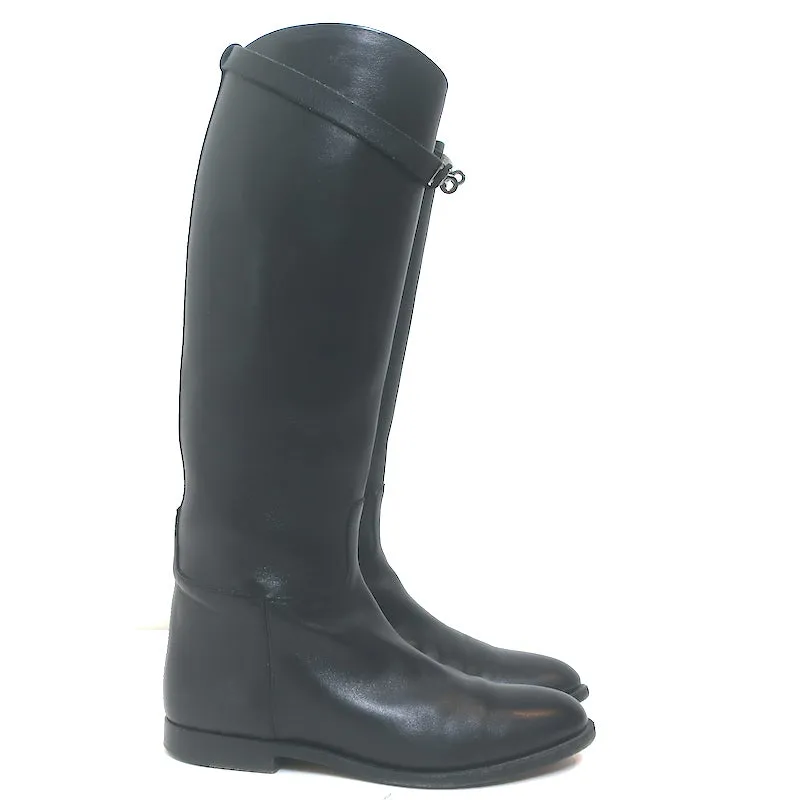 Hermes Jumping Boots Black Leather Size 39 Flat Riding Boots