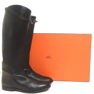 Hermes Jumping Boots Black Leather Size 39 Flat Riding Boots