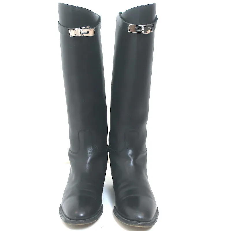 Hermes Jumping Boots Black Leather Size 39 Flat Riding Boots