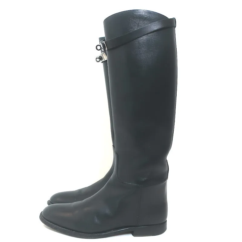 Hermes Jumping Boots Black Leather Size 39 Flat Riding Boots