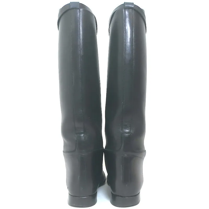 Hermes Jumping Boots Black Leather Size 39 Flat Riding Boots