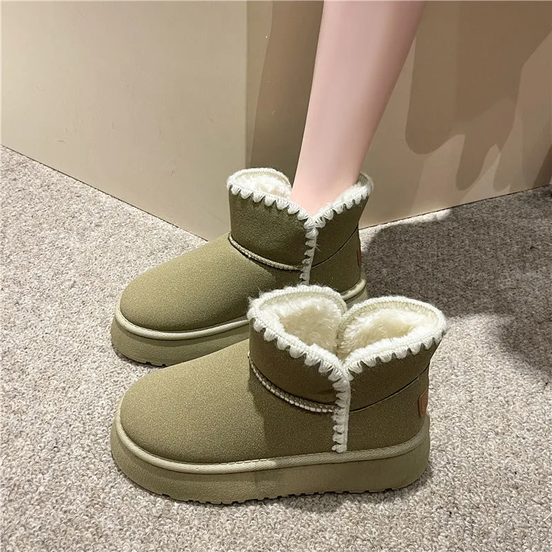 INSTOCK-winter velvet thickened short barrel cotton shoes leather