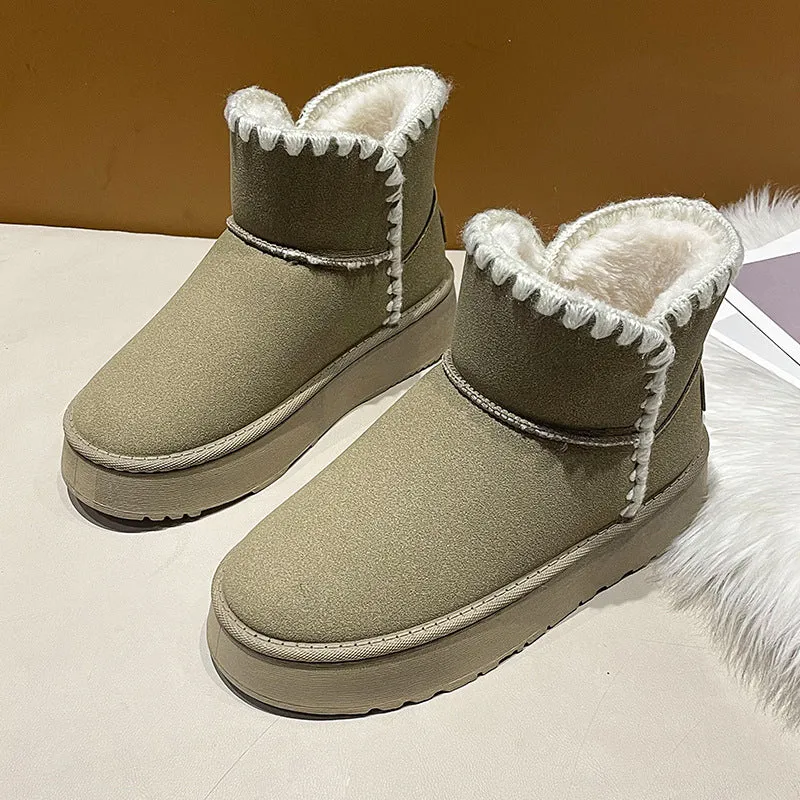 INSTOCK-winter velvet thickened short barrel cotton shoes leather