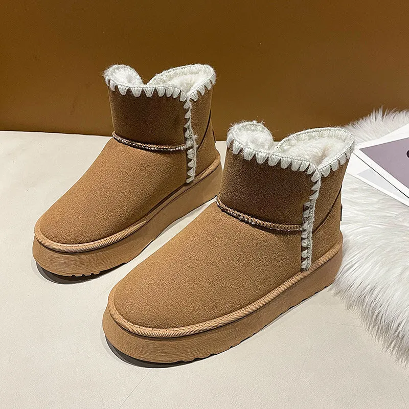 INSTOCK-winter velvet thickened short barrel cotton shoes leather