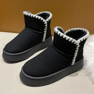 INSTOCK-winter velvet thickened short barrel cotton shoes leather