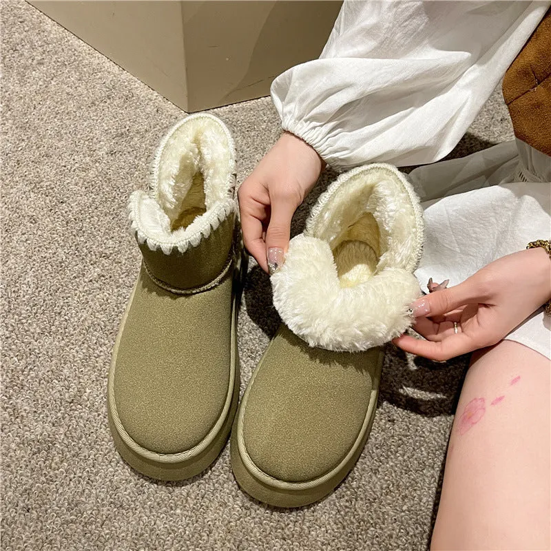 INSTOCK-winter velvet thickened short barrel cotton shoes leather