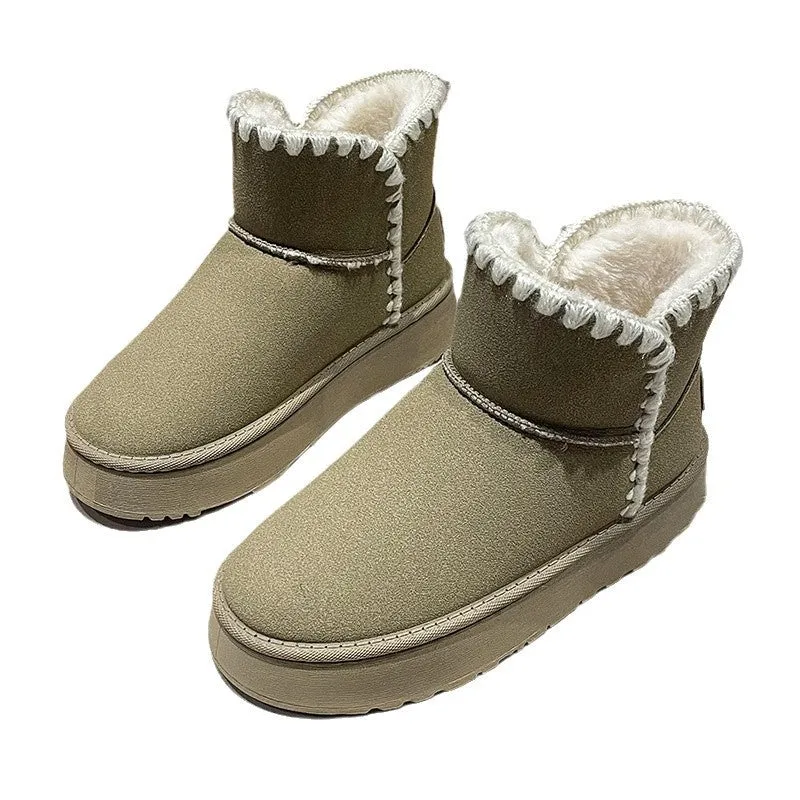 INSTOCK-winter velvet thickened short barrel cotton shoes leather