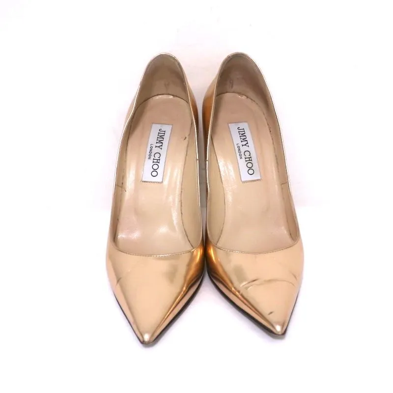 Jimmy Choo Abel Pumps Rose Gold Mirrored Leather Size 36.5 Pointed Toe Heels