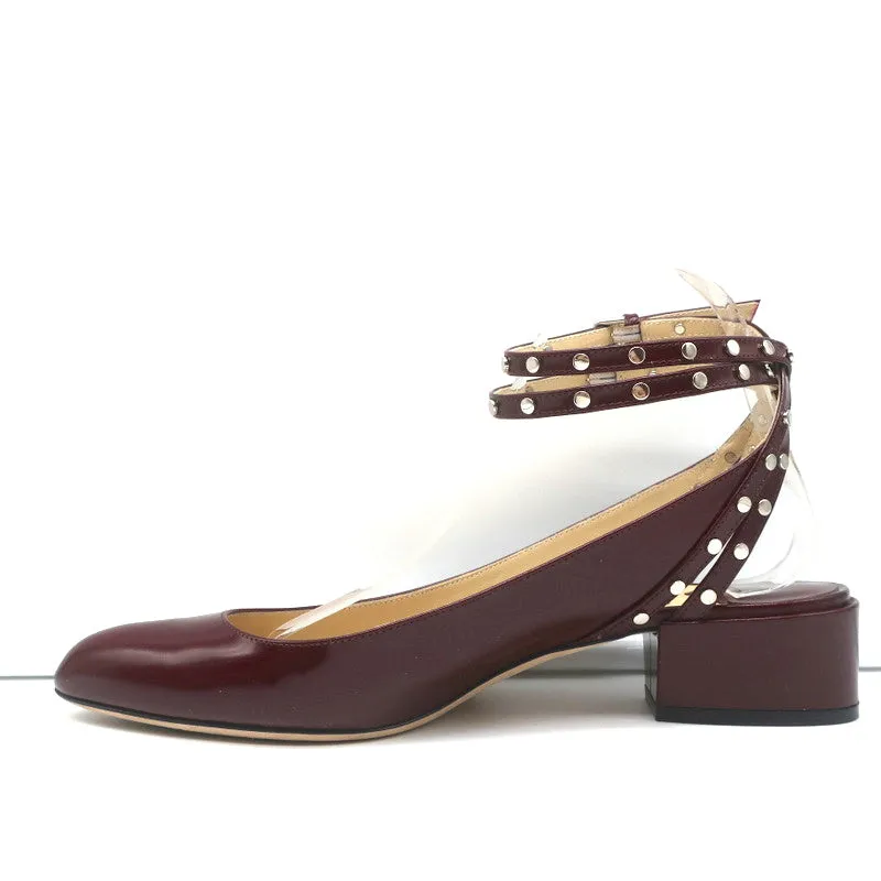 Jimmy Choo Studded Ankle Strap Pumps Daniela Wine Spazzalatto Leather Size 42