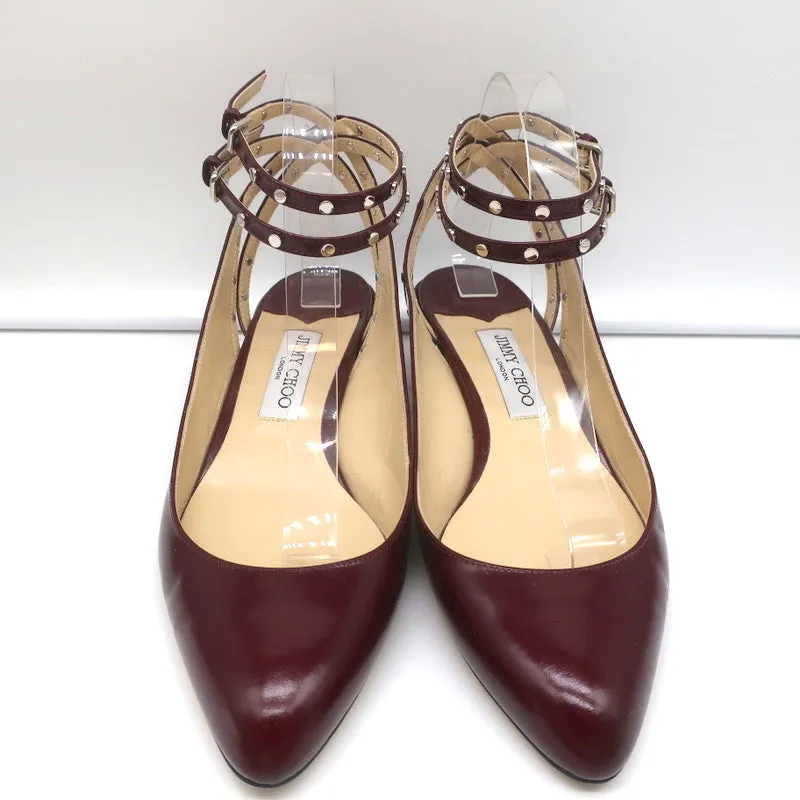 Jimmy Choo Studded Ankle Strap Pumps Daniela Wine Spazzalatto Leather Size 42