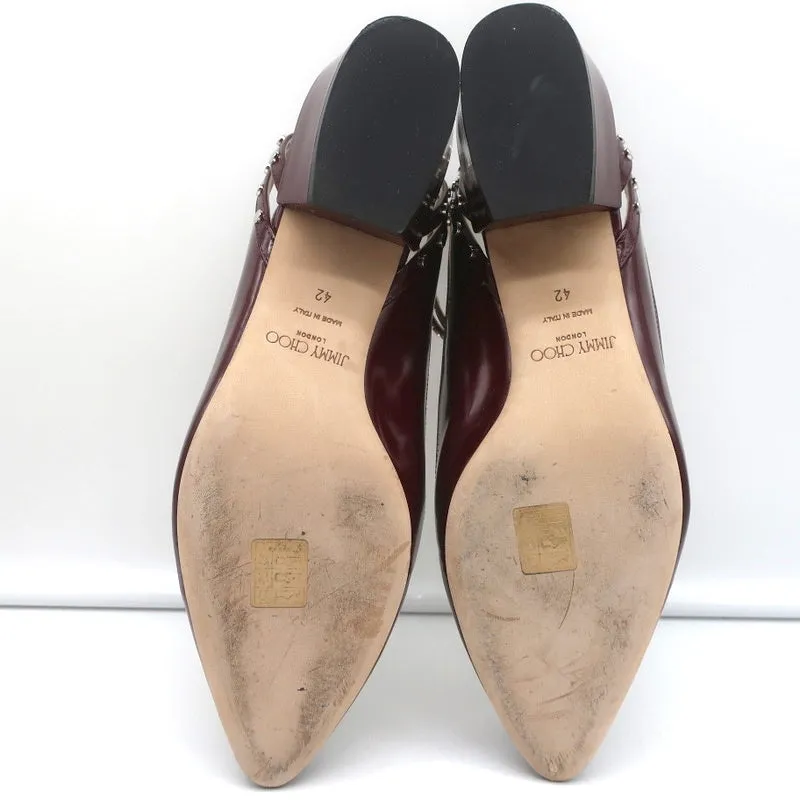 Jimmy Choo Studded Ankle Strap Pumps Daniela Wine Spazzalatto Leather Size 42