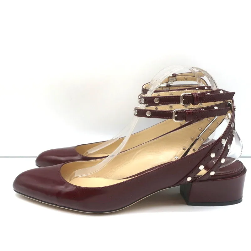 Jimmy Choo Studded Ankle Strap Pumps Daniela Wine Spazzalatto Leather Size 42