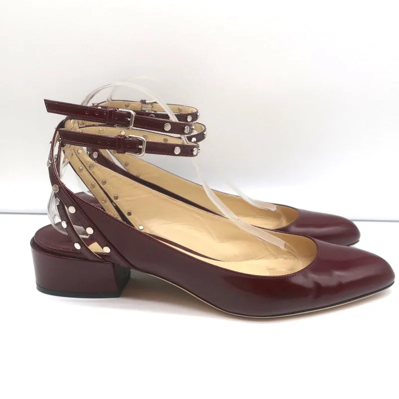 Jimmy Choo Studded Ankle Strap Pumps Daniela Wine Spazzalatto Leather Size 42