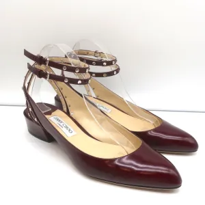 Jimmy Choo Studded Ankle Strap Pumps Daniela Wine Spazzalatto Leather Size 42