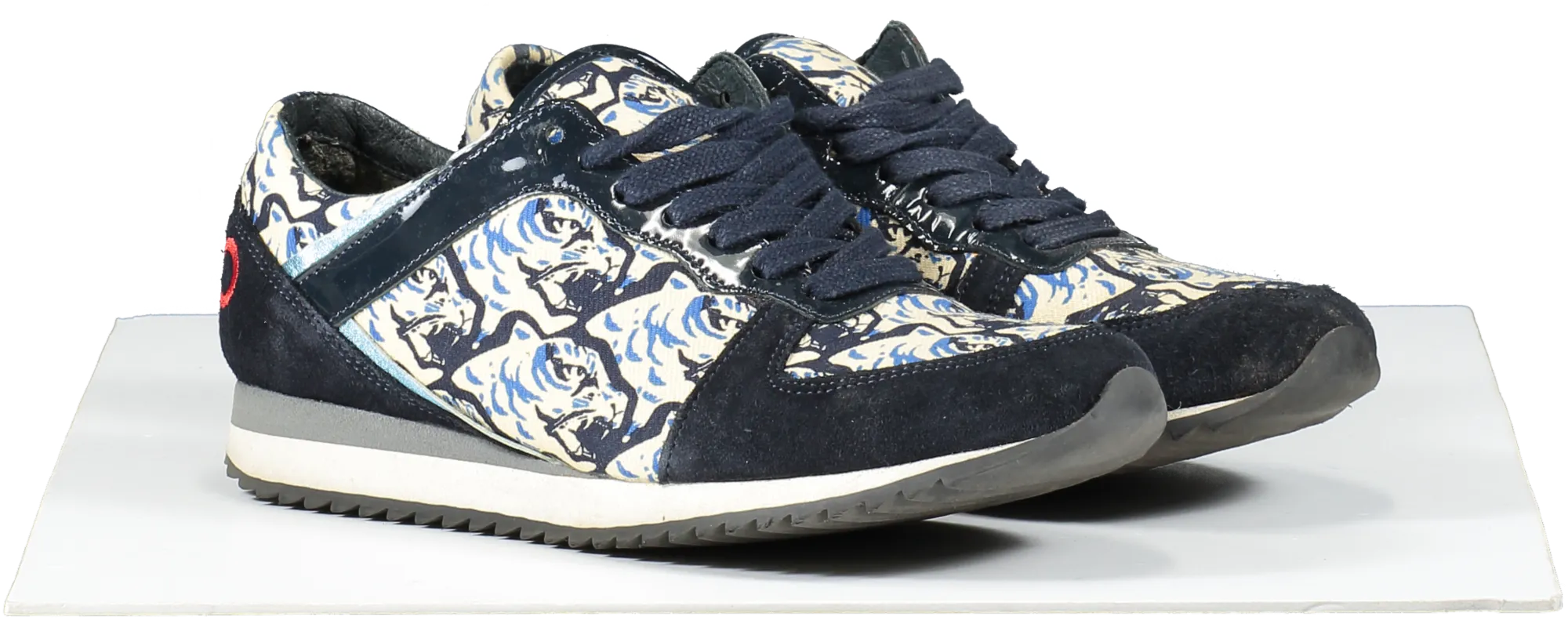 Kenzo Blue Crosta Navy Tiger Print Suede Trainers UK 4 EU 37 👠