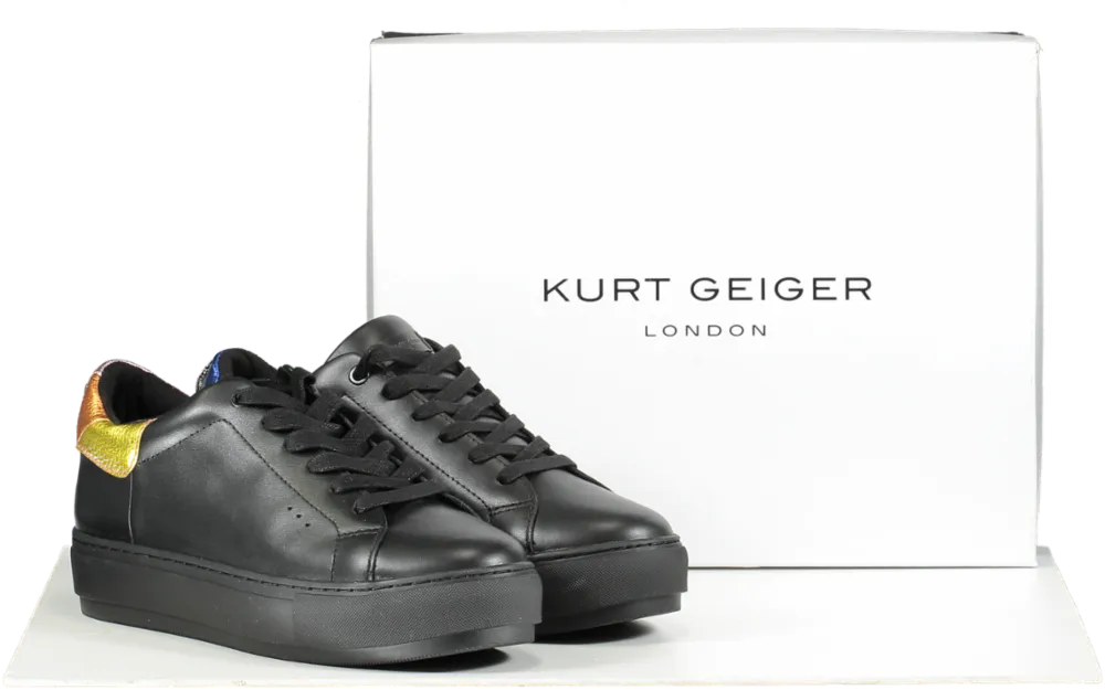 Kurt Geiger Black Laney Eagle Rainbow Detail Trainers BNIB UK 5 EU 38 👠