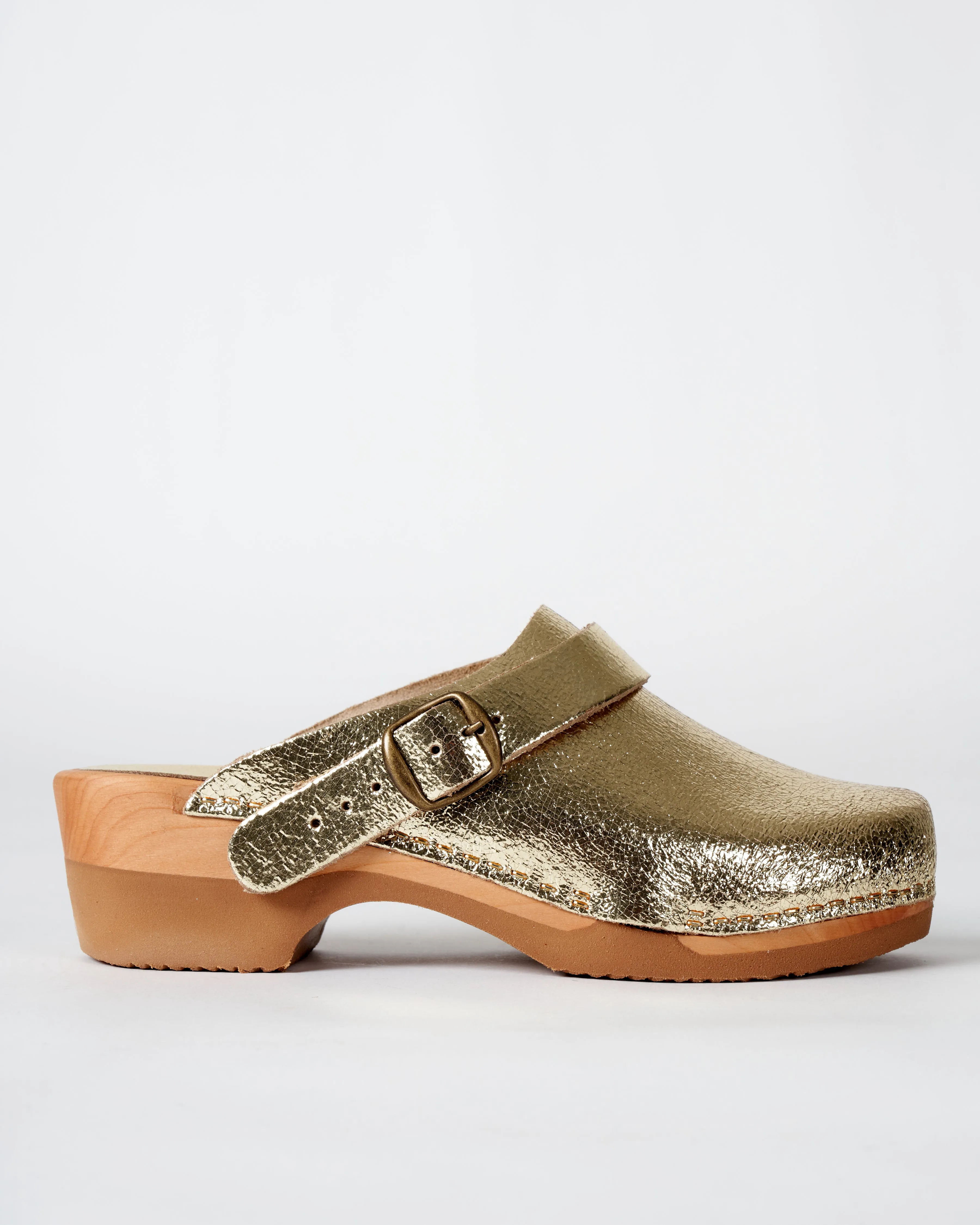 low heel clog - old metal gold