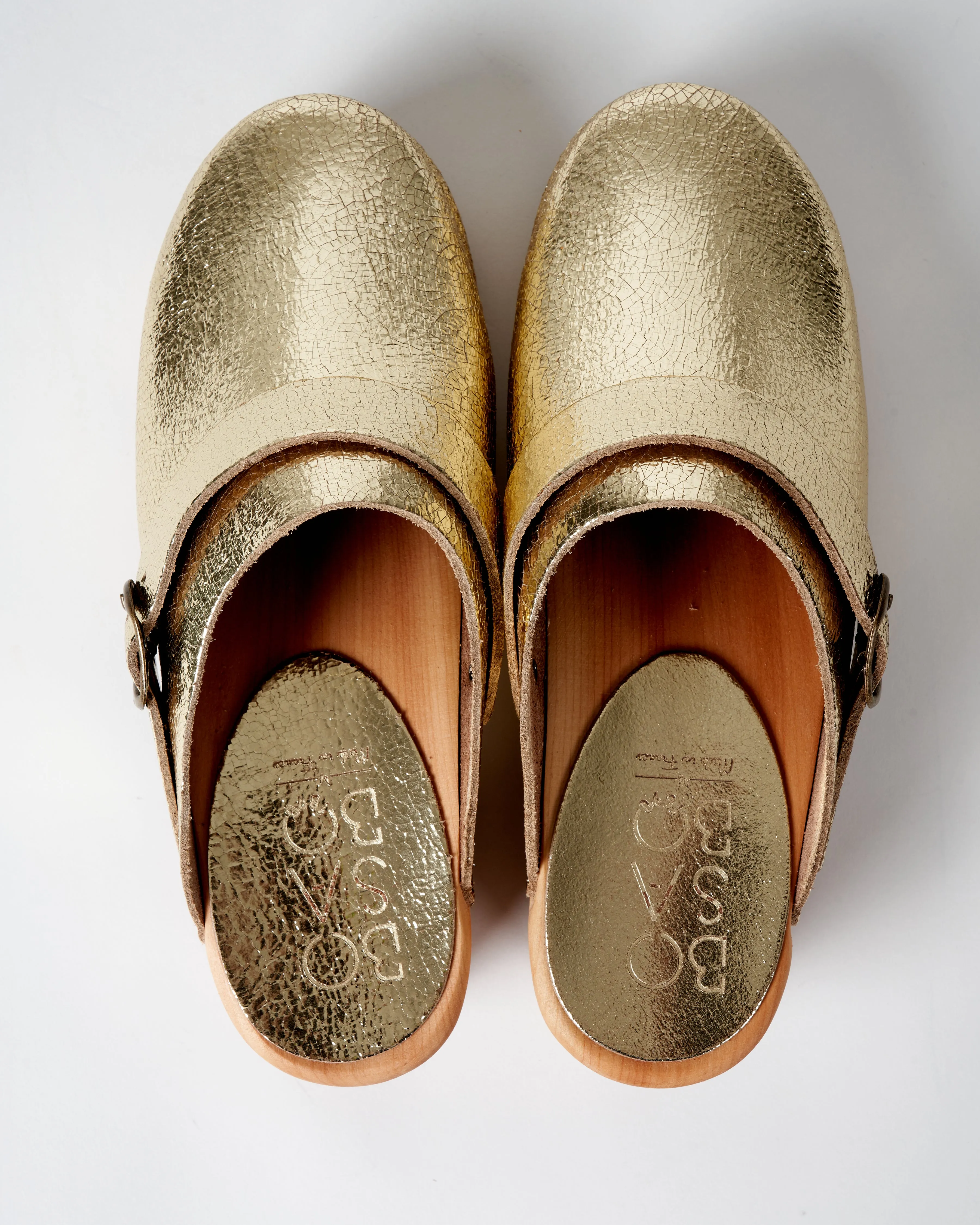 low heel clog - old metal gold