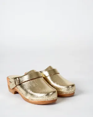 low heel clog - old metal gold