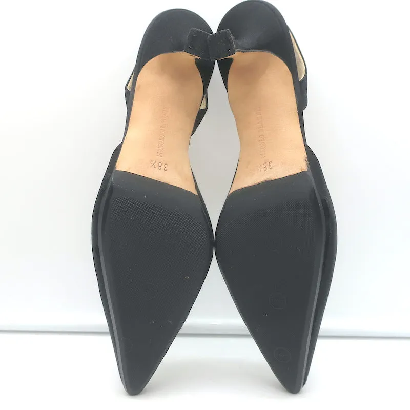 Manolo Blahnik Carolyne Kitten Heel Slingback Pumps Black Satin Size 38.5